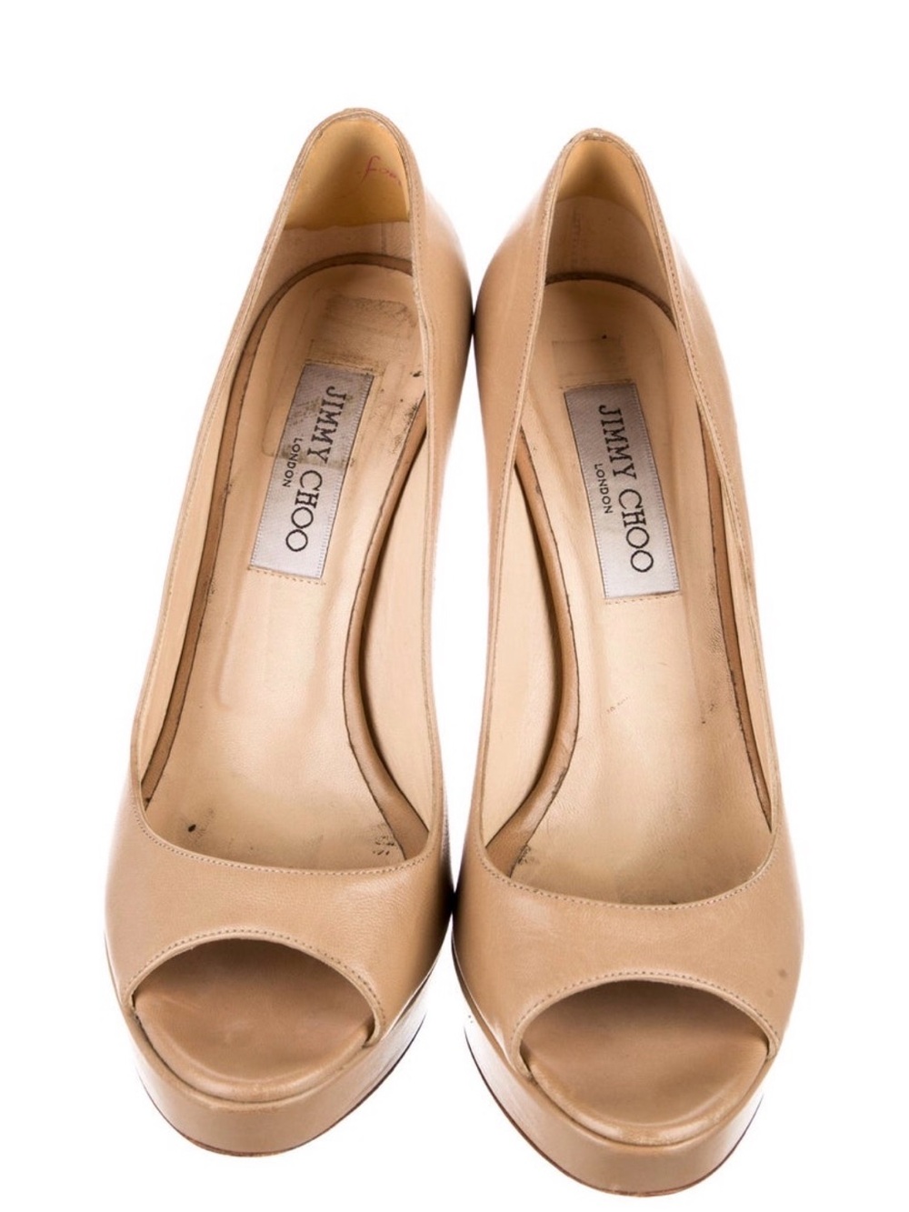 Jimmy Choo Beige Peep-Toe Leather Pumps